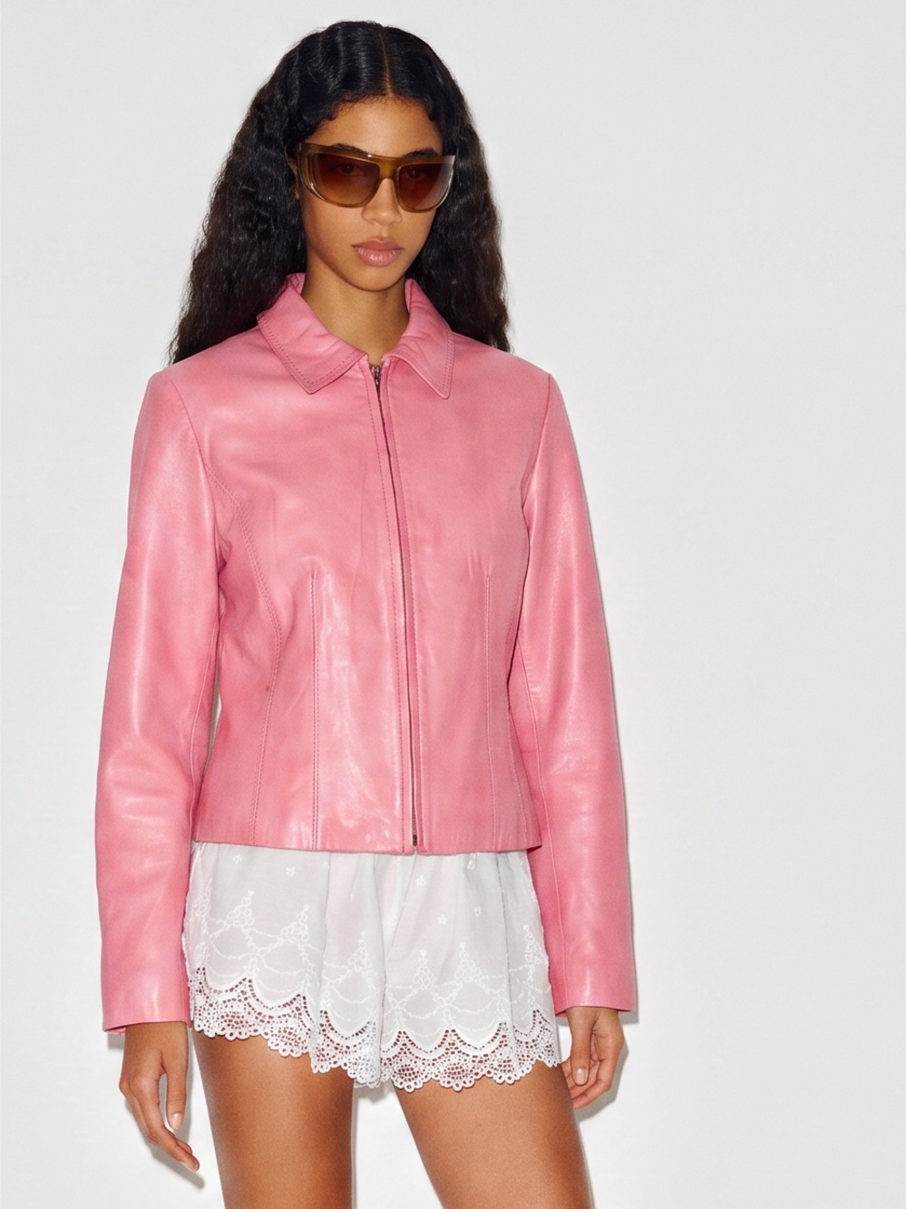 Baker-Miller Pink 100% Lamb Leather Zip Jacket US S